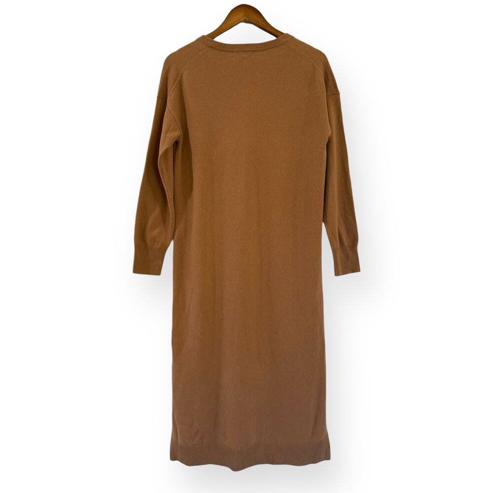 Madewell (Re)sourced Cashmere Wool V-Neck Midi Dress S Camel Tan Quiet Luxury - Picture 11 of 13